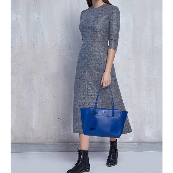 Tory Burch Parker Leather Tote in Burch Blue Double Strap and Zip Closure - Picture 2 of 8